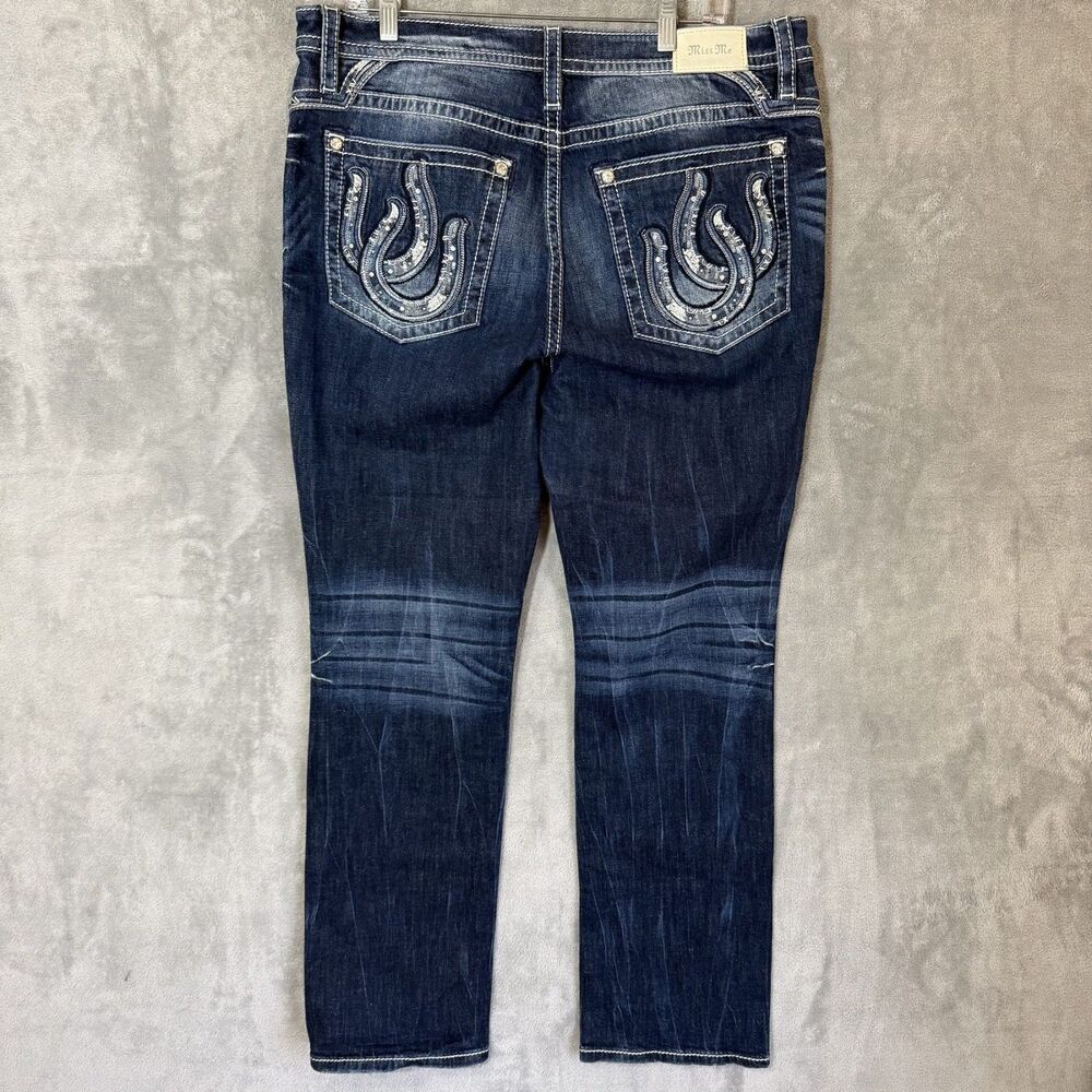 Miss Me Women 36 Blue Embellished Horseshoes Bling Curvy Straight Jeans Cowgirl